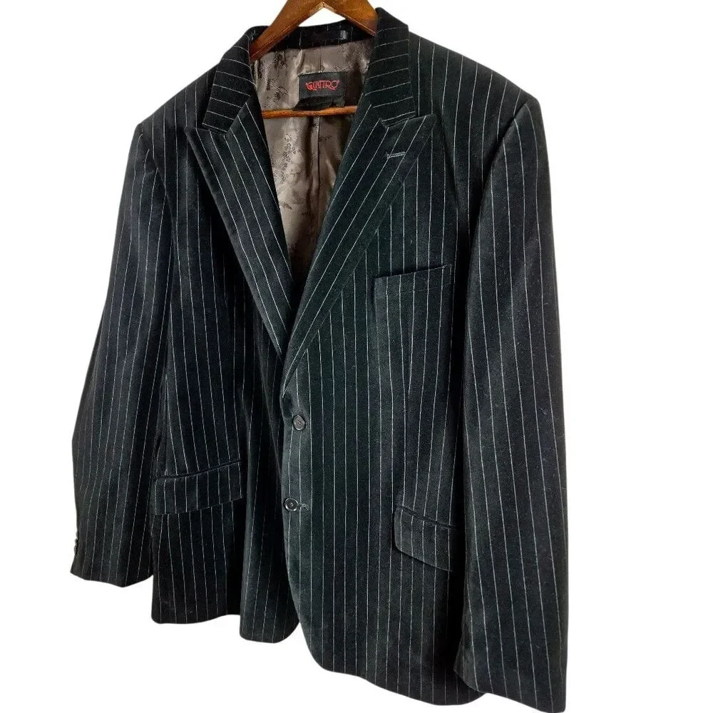 Vtg Velvet XL Black Pinstripe Blazer Tailored Sport Coat Classic Formal Wedding